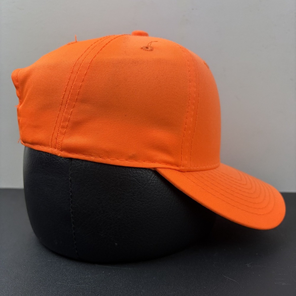 Vintage Safety Blaze Orange Snapback Hat Plain Hunting High Vis Worker Cap OSFM - Picture 2 of 7